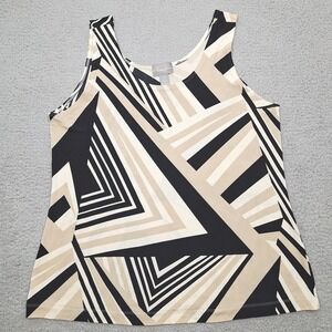 Chicos Travelers Tank Top Womens 2 US Large Beige Black Geometric Print Stretch